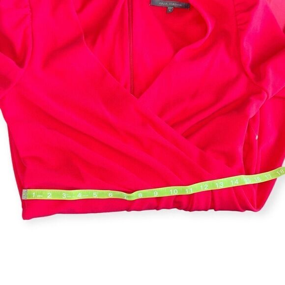 JULIA JORDAN Pleated Faux-Wrap Long-Sleeve Dress in Cherry Size 4 - Picture 16 of 17